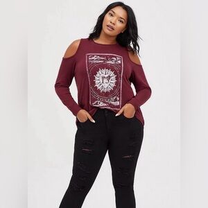 Torrid Cold Shoulder Bad Luck Lover Burgundy Top